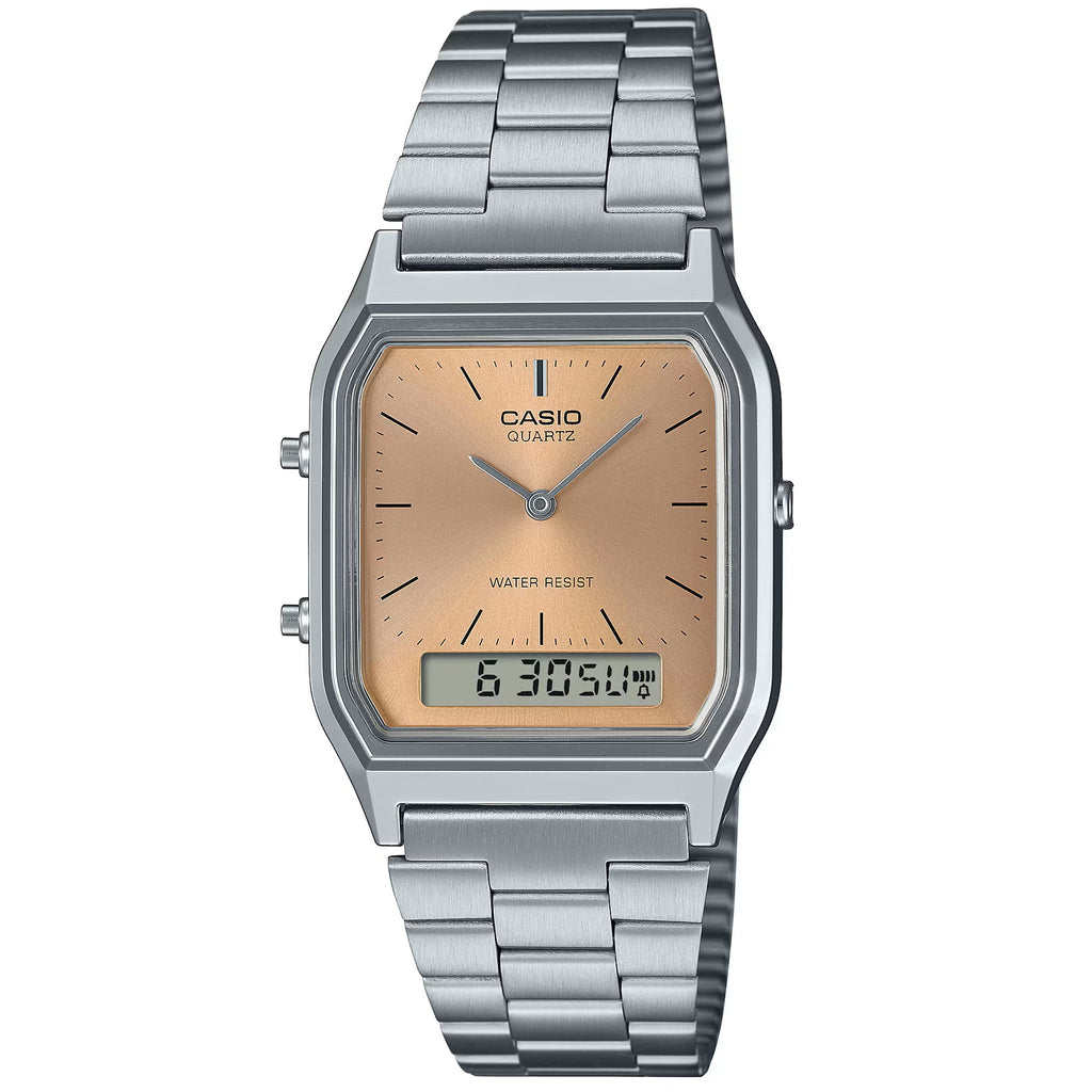 Casio Copper/Silver Retro Stainless Steel Unisex Digital Analog Watch AQ-230A-4A