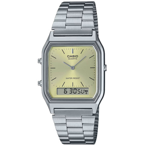 Casio Light Champagne Retro Stainless Steel Unisex Digital Analog Watch AQ-230A-9A