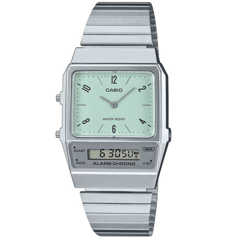 Casio Silver/Light Green Digital-Analog Dual Time Retro Unisex Watch AQ-800E-3A