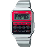 Casio Silver Red Retro Style Unisex Digital Calculator Watch CA-500WE-4B