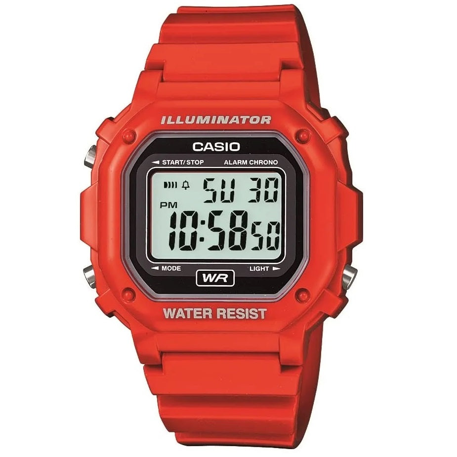 Casio Bright Red 50m Unisex Digital Multifunction Sports Watch F-108WH-4A