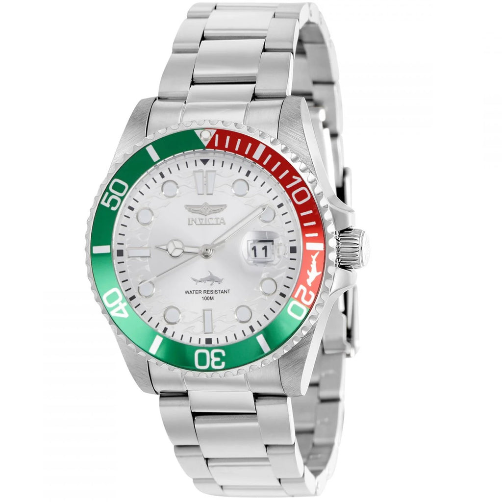 Invicta Pro Diver Silver Green Red Men's 100m Steel Quartz Watch 44714