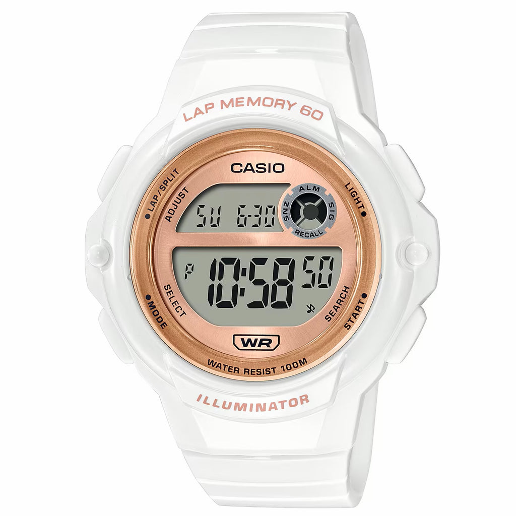 Casio White/Gold 100m Unisex Digital Sports Runners Watch LWS-1200H-7A2