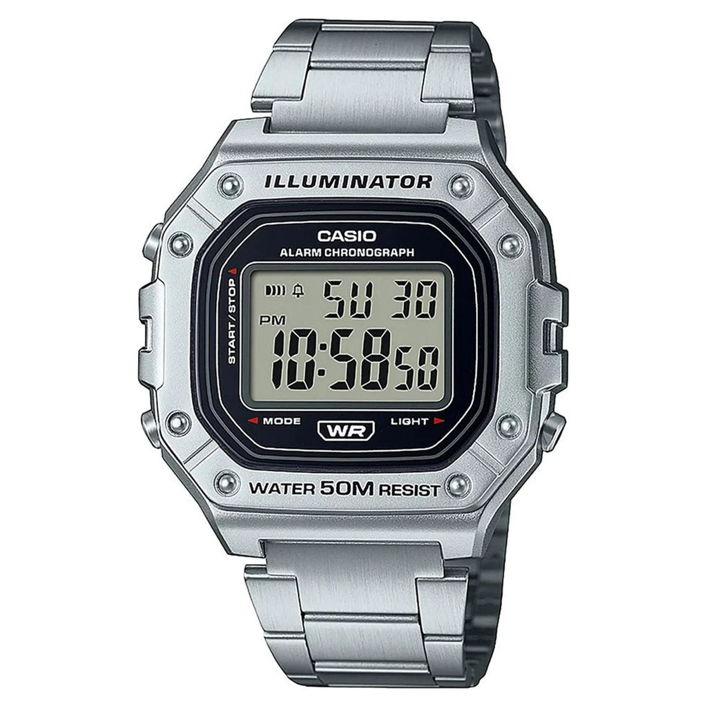 Casio Silver Stainless Steel 50m Men's Digital Sports Watch W-218HD-1A