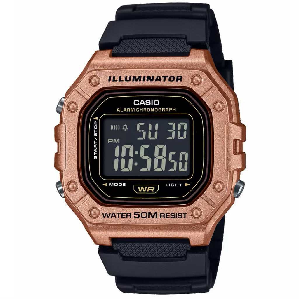 Casio Black Rose Gold 50m Unisex Multi-Function Digital Sports Watch W-218HM-5B