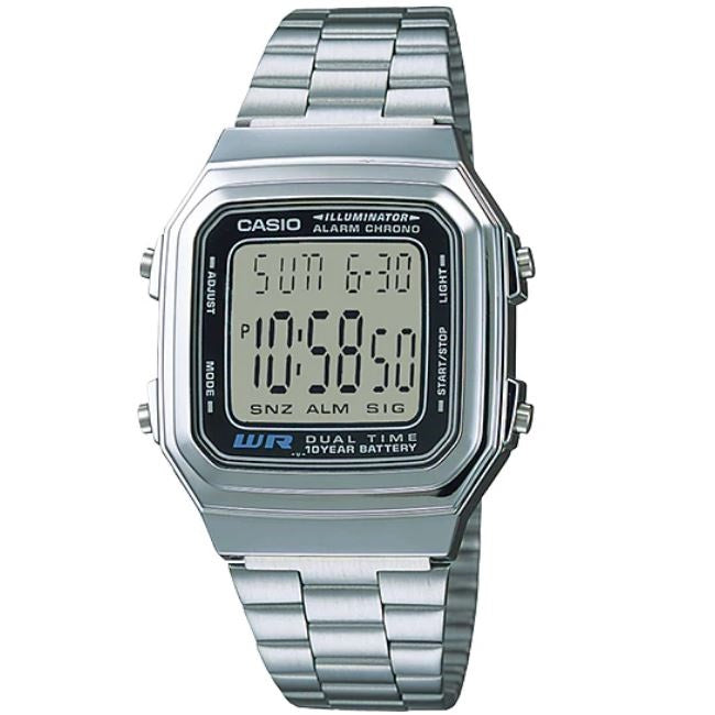 Casio A178WA-1A Vintage Series Silver Tone Retro Stainless Steel Digital Watch